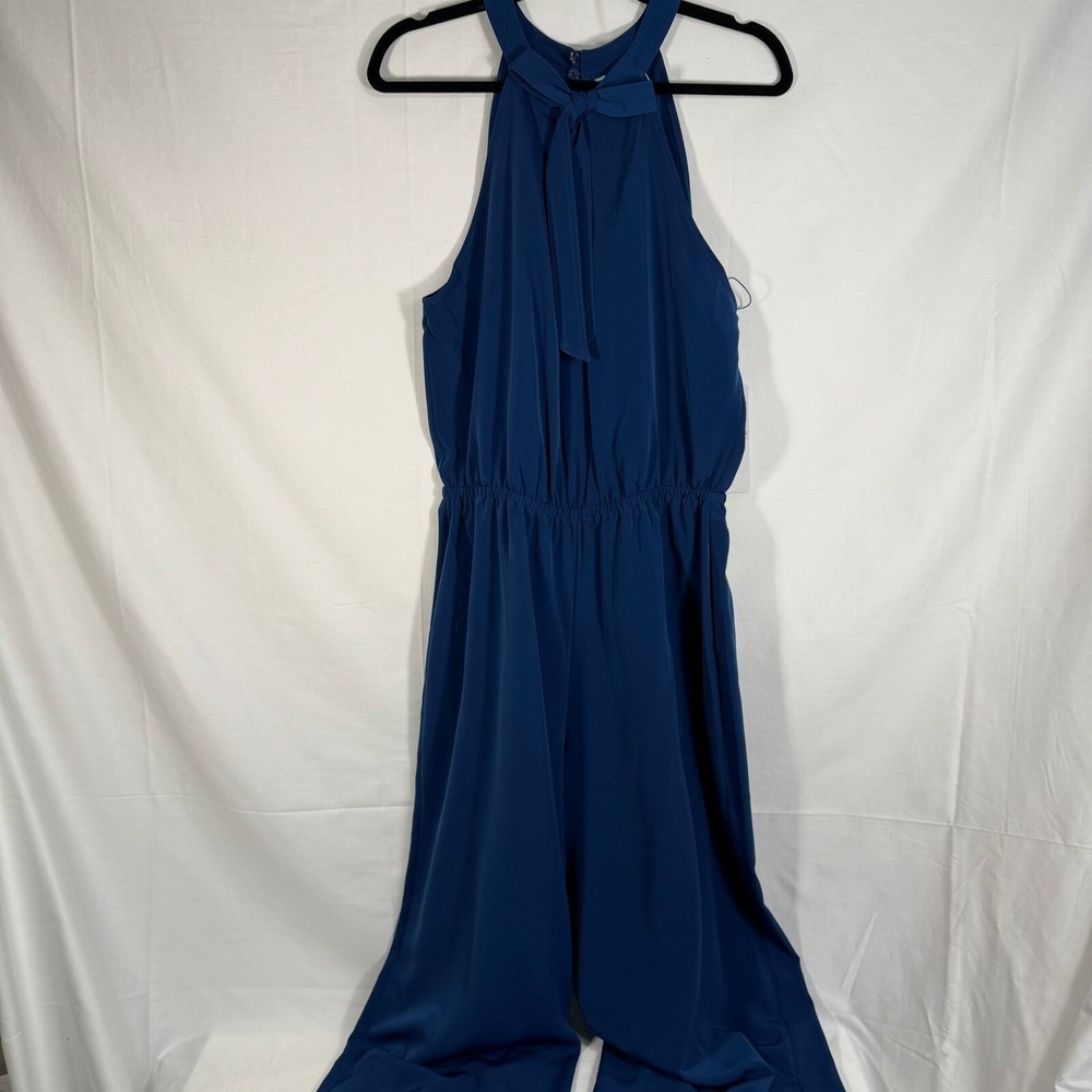 London Times NWT Halter Jumpsuit Tie Neck‎ Sleeveless Blue Size 12